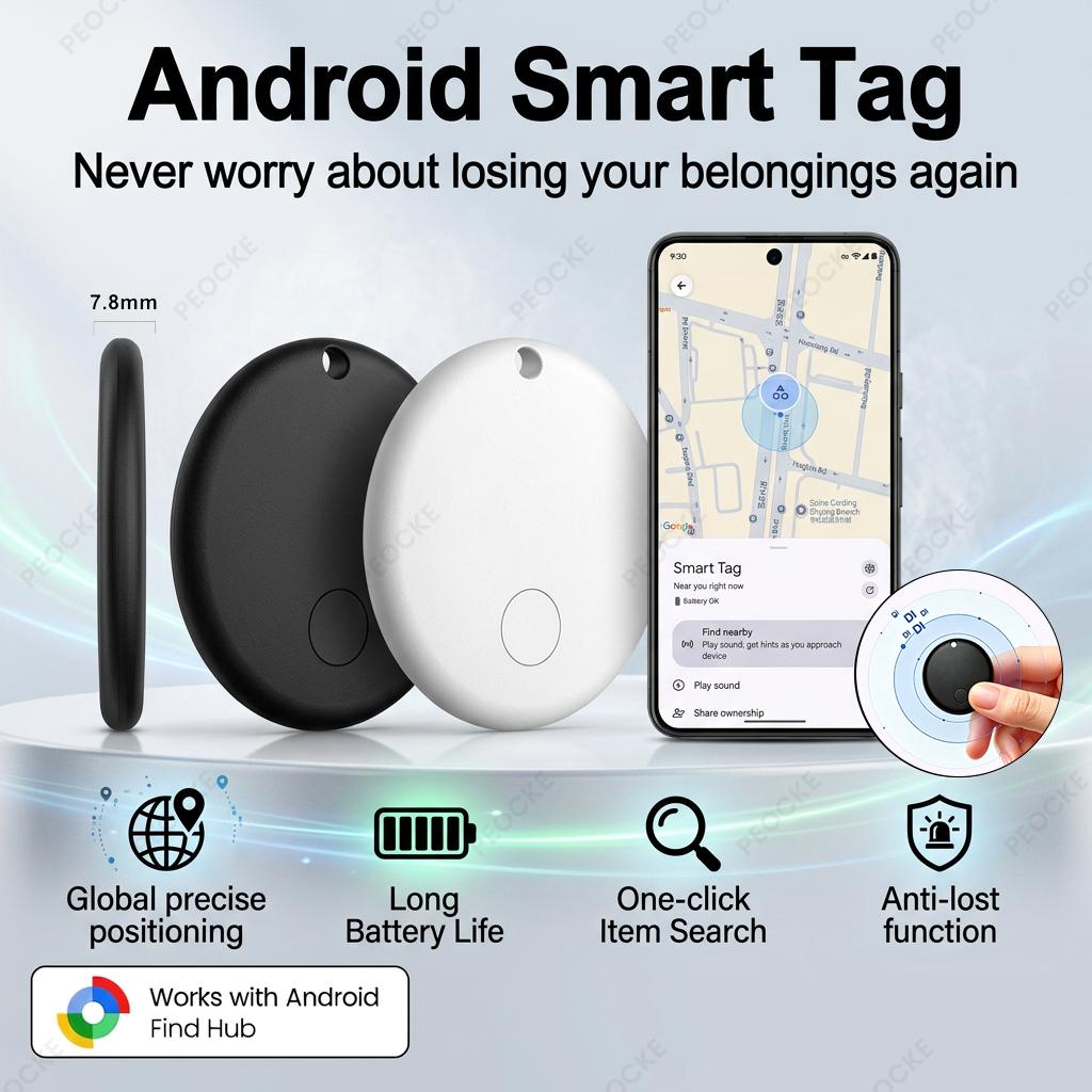 Android Smart Tag Anti-Lost GPS Tracker Bluetooth Locator Item Finder For Suitcase Keys Bag Toys Works With Google Find Hub