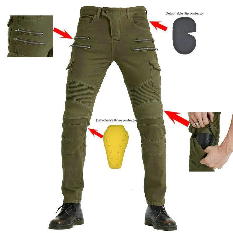 Motorcycle Protective Pants Men Women Anti-Fall Off-Road All-Season Riding Gear Jeans Style Casual XXS зелёный