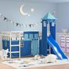 VidaXL Kids Mezzanine Bed with Tower, Elevated Bed for Children with Ladder, Bedroom Storage Furniture, Modern, Blue 3207067