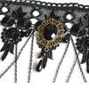 Punk Wide Neck Black Lace Necklace, Banquet Dress Exaggerated Fringe Pendant Collarbone Chain Women