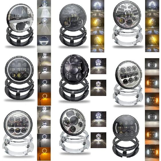 ZULOW Motorcycle 5.75" LED Chrome Headlight Kit with Bracket For VTX 1300 1800 (2002-2014), Black, LED, Polycarbonate Lens, Waterproof, Dustproof,