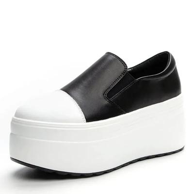 Fashion 8CM Casual Shoes Women's New Platform Heel Women Round Toe 2024 White Shoes Fashion Breathable Thick Bottom Slip Loafers Women