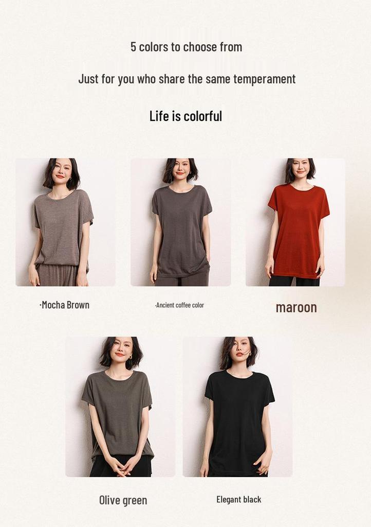 Women's Cashmere Short-Sleeve Pullover with Batwing Sleeves & Mid-Length Skirt - Autumn/Winter Collection