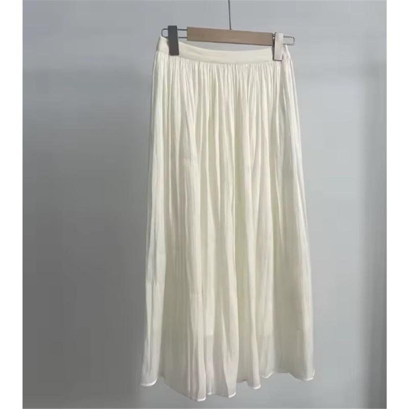 2025 Elegant Women's Midi Skirt French Style Pleated Long Skirt Versatile All Match Silky Shiny Fabric Perfect for Casual and Formal Occasions