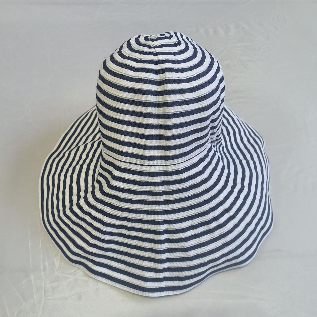 Japan and Korea Folding Simple Black and White Striped Large Brim Sunshade Sunscreen Windproof Women's Summer Versatile Quick-drying Basin Hat Fl