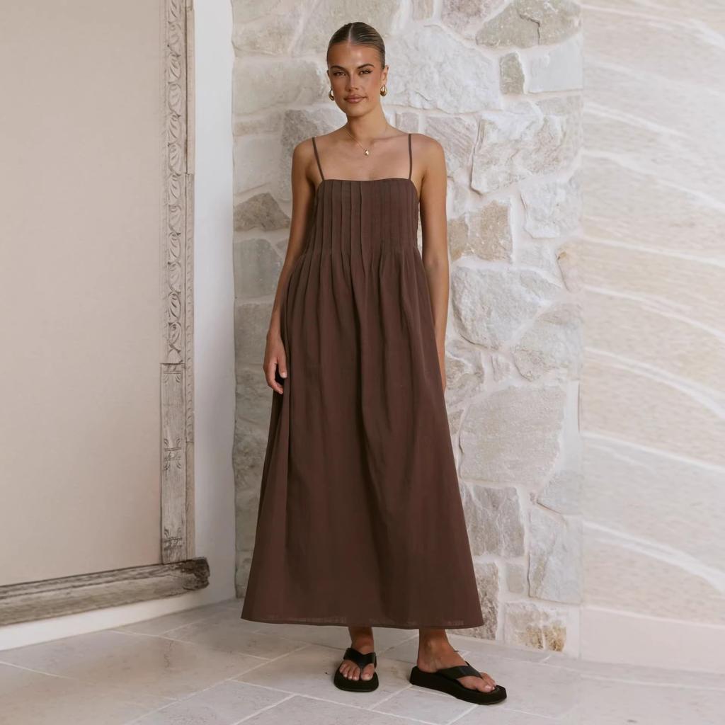European and American Summer Models, Pit Strips, Solid Color, Casual Fashion, Rubber Band Suspenders, Medium and Long Dresses 93