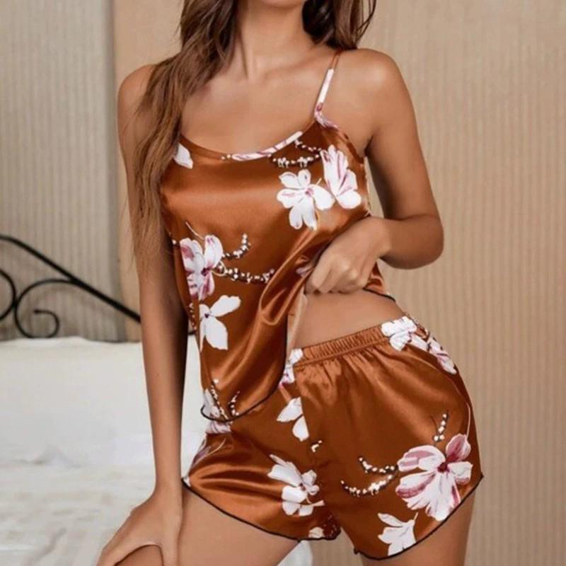 2024 Stylish European & American Spaghetti Strap Print Tank Top Homewear Set