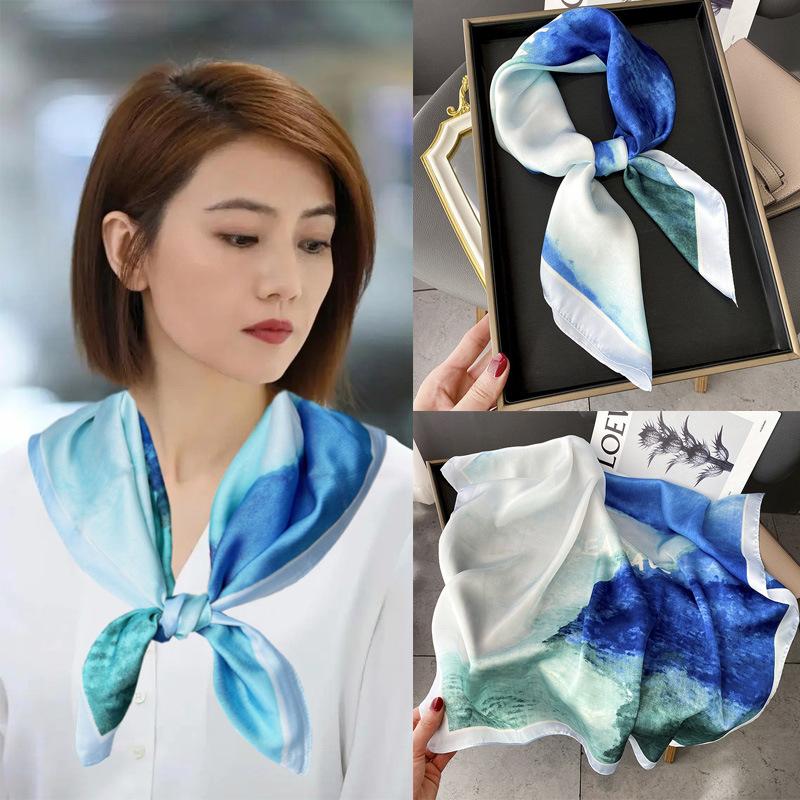 New Women Silk Printed Design Scarf For Women Fashion Neck Tie Hand Bag Foulard Wrist Kerchief Shawl Wraps Hajib Silk Scarves