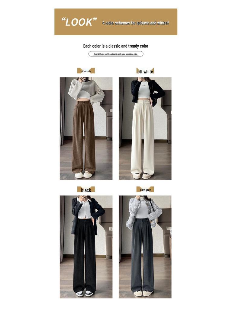 Women's Fleece-Lined Chenille Wide-Leg Pants: Tall, Draped, Casual Style for Spring & Autumn 2025