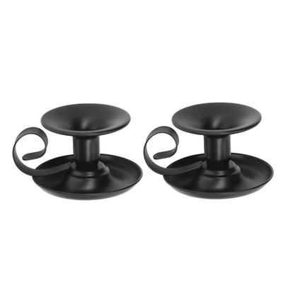 2Pcs Pillar Candle Holder Matte Black Retro Simple Elegant Stable Base Taper Candle Holder for