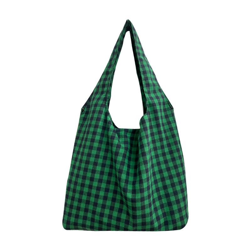 Retro Plaid Design Women Canvas Shoulder Bags Large Capacity Ladies Vest Bag Handbags Lightweight Versatile Female Shopping Tote