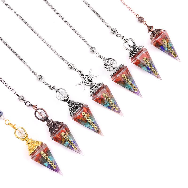 1pc 7color Hexagon Point Pendant Pendulum for Dowsing Balancing Resin Crystal Stone Pendulums Necklace Jewelry Gifts