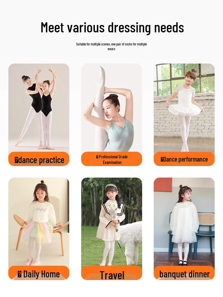 Spring/Summer Anti-Pilling White Velvet 90D Children's Dance Tights - Perfect for June Performances