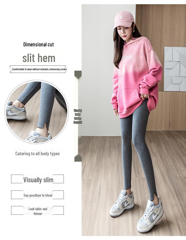 Women's Gray Slimming Elastic Cotton Pants - Nine-Point Length, Tummy Control, Skinny Leg, Suitable for Outdoor Wear.