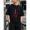 Men's Black Oversized T-Shirt with Japanese Kanji & Red Floral Enso Graphic, Soft Cotton Blend, Crew Neck Short Sleeve Streetwear for Casual Daily