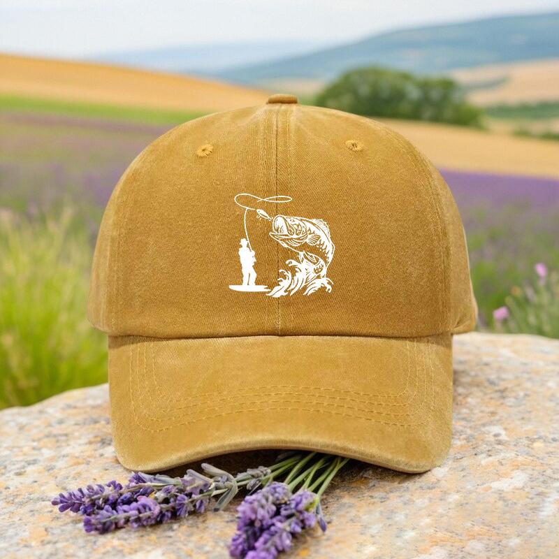Unisex Funny Fishing Print Outdoor Hat with Leaping Fish  Design Durable Textile Fabric Suitable for Fishing Trips Camping