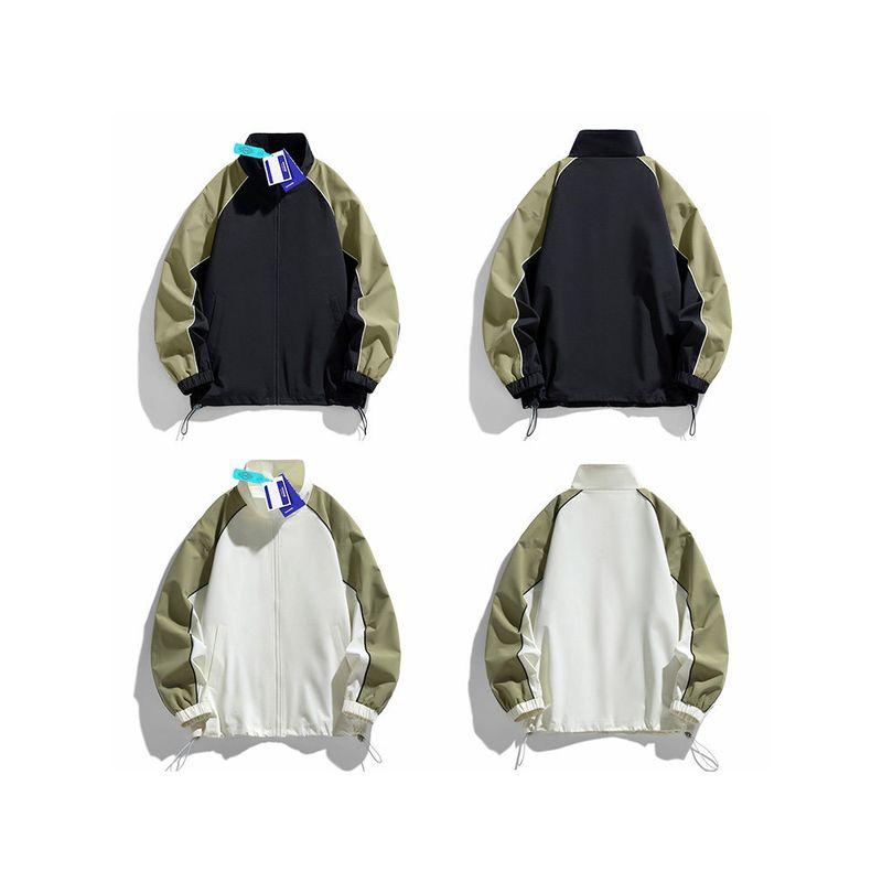 Wassup American-Style Autumn Stand-Up Collar Jacket for Men, Spring and Autumn Thin Casual Color-Blocking Patchwork Couple's Jacket Top