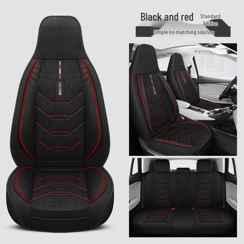 Universal All-Season Linen Car Seat Cushion - Breathable, Full Surround for Five-Seaters