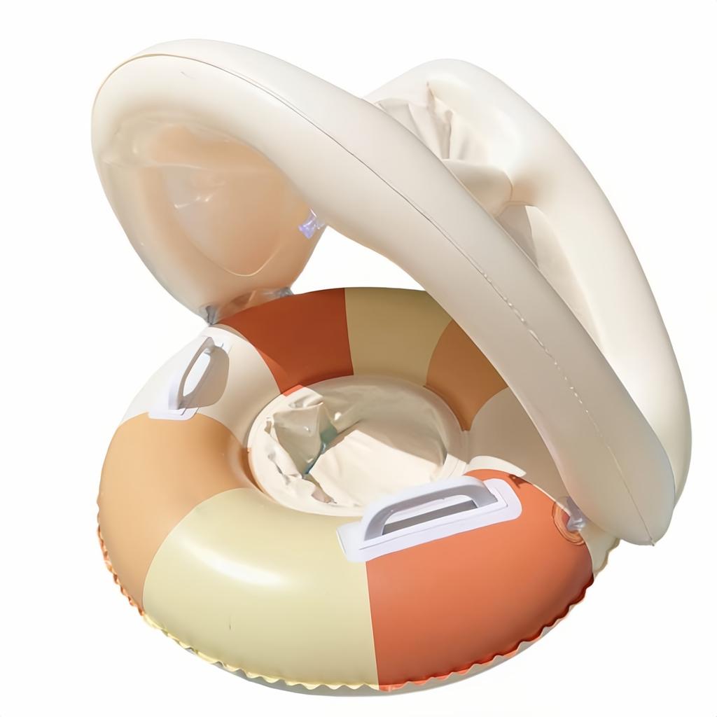 Baby Pool Float With Canopy, Infant Inflatable Swim Ring With Safety Handles, Toddler Water Float For Pool, Beach, Summer Outdoor Activities