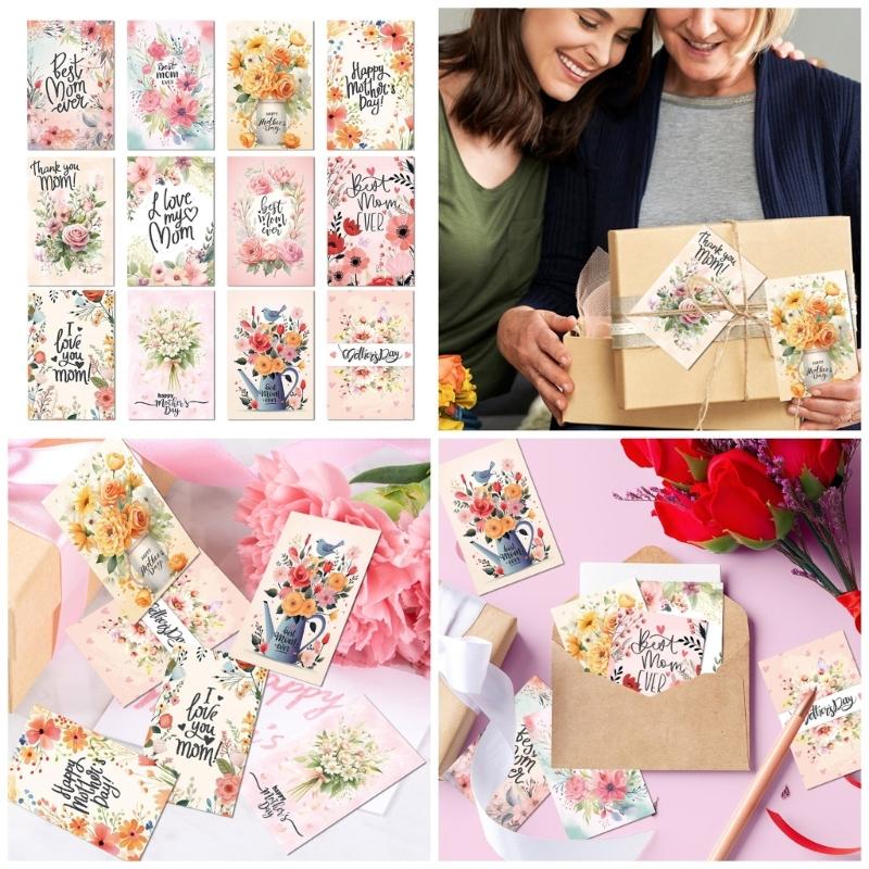 Pack Of 12 Beautifully Designed Mother's Day Greeting Cards Colorful Postcards Set with Envelopes Party Decorations