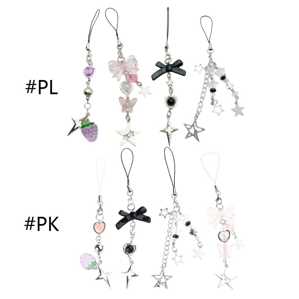 4Pcs Bowknot Star Pendant Phone Charm Hangings Rope Sweet Phone Chain Strap Bag Decoration Lanyard Keychain Accessory