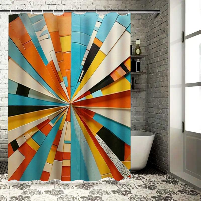 

Modern Geometric Shower Curtain Decorative Artistic Printing Home Bathroom Waterproof Fabric Bath Shower Cloth Raindrop Design W 90x180cm