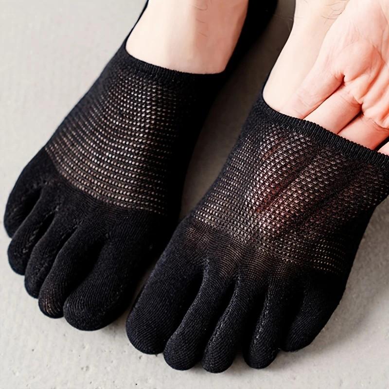 1/5 Pairs Men Five Finger Knitted Cotton Short Socks Summer Thin Mesh Fashionable Novel Suitable Casual Sports Boat Socks