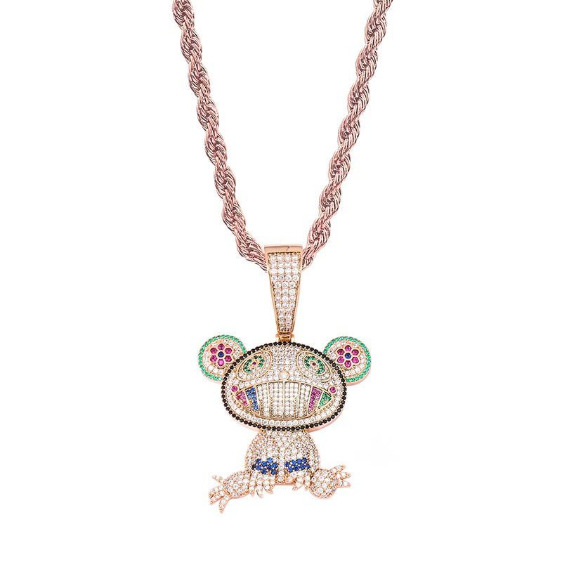 Cute Cartoon Character Pendant Necklace Full Zircon Hip Hop Trendy Jewelry Gold Plated