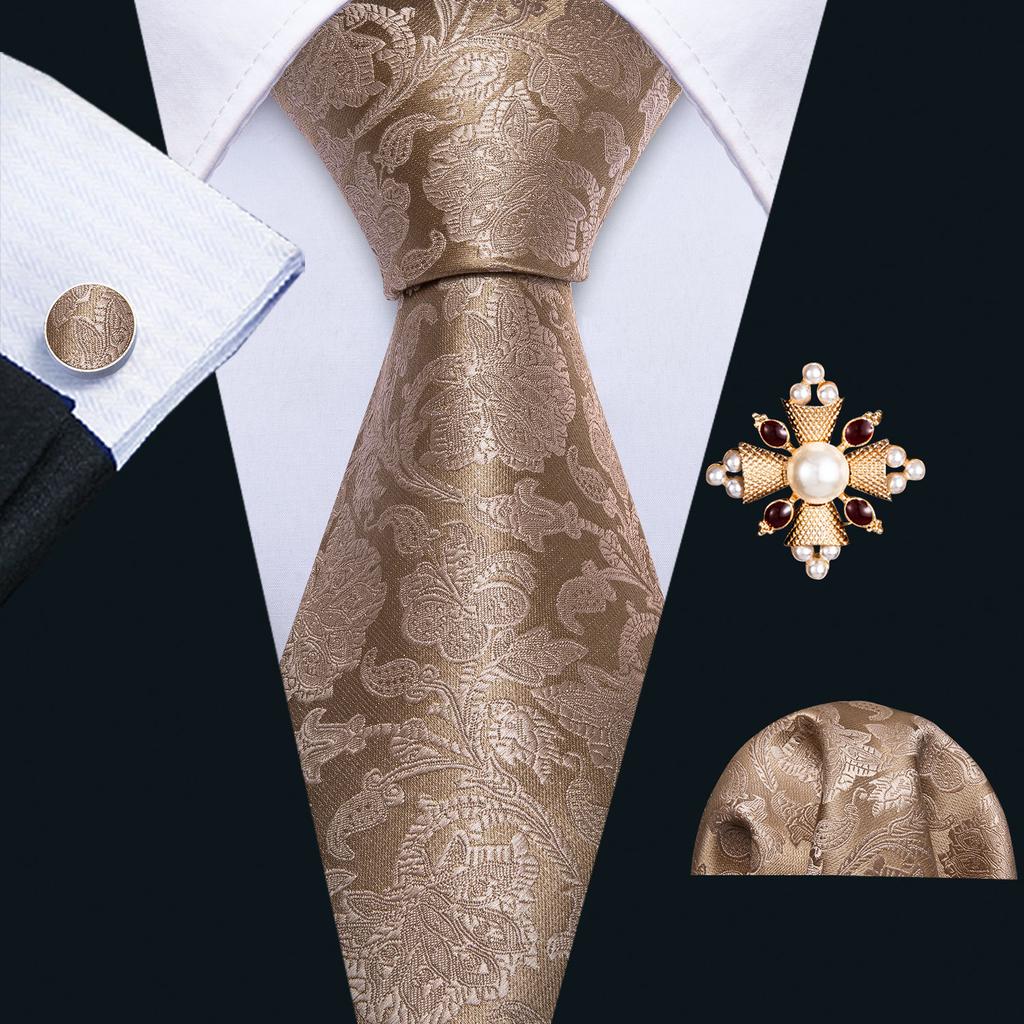 Barry.Wang Pearl sagė su kaklaraiščiu vyrams Paisley gėlių šilko kaklaraištis Hanky rankogalių sąsagų rinkinys