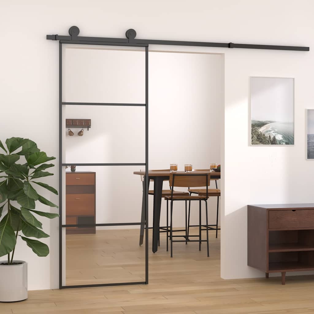 Vidaxl Schiebetür, Aluminium und ESG-Glas, 76 x 205 cm, Schwarz