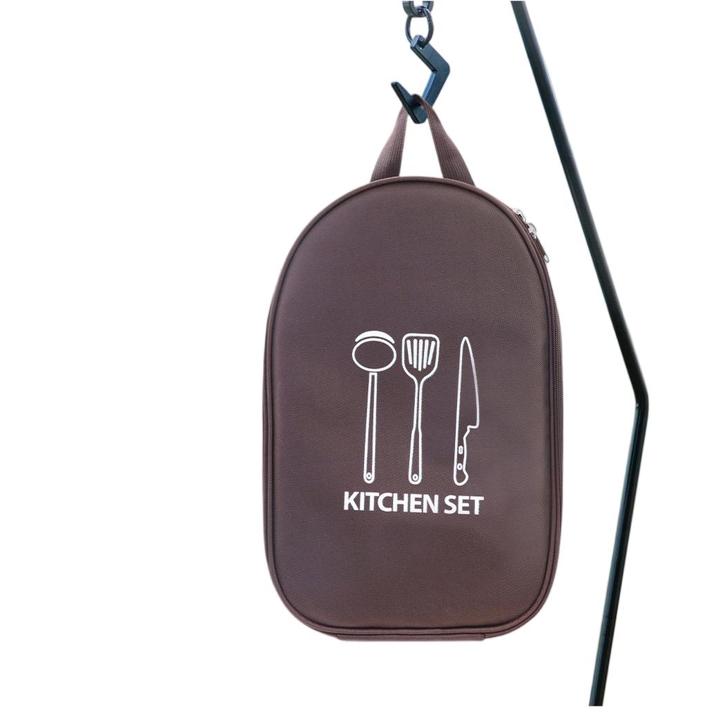 Portable Outdoor Cookware Storage Bag Camping Kitchen Utensils Organizer Picnic Tool Carrying Case with Handle for Travel and Outdoor Activities