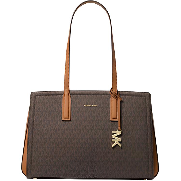 Michael Kors Laila Logo Snap Closure Coated Canvas Shoulder Bag Medium Women shoulder bag Brown 30S5G9IT2B-252 Basic Set (Bag)
