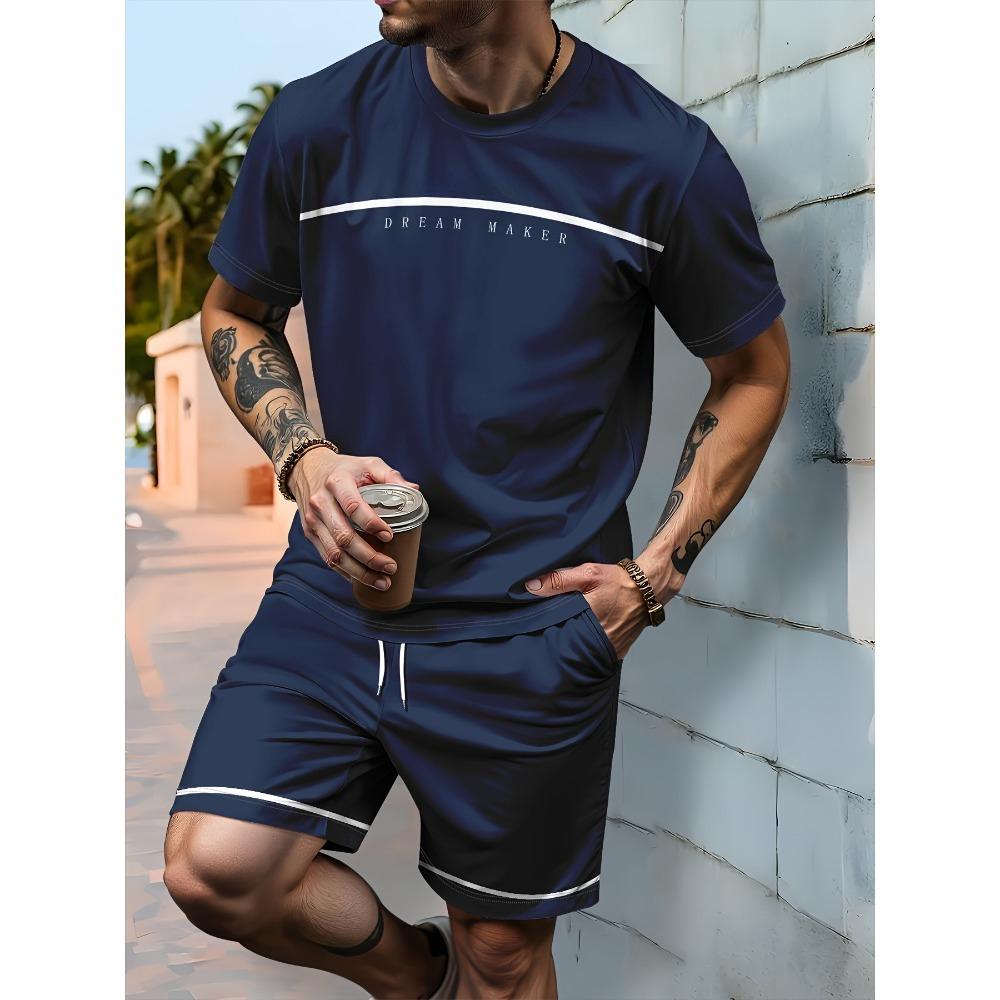 Summer Men's Casual Fashion Simple Trend Short-sleeved T-shirt Shorts Set Breathable and Versatile