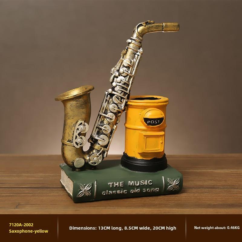 Resin Violin Classic Pen Organizer For Desktop Decoration In Living Study Room