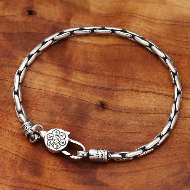 

Ювелирные изделия из стерлингового серебра S925, шестизначная мантра, пестик Кинг-Конга для мужчин и женщин, индивидуальный модный бамбуковый тайский серебряный браслет 22cm