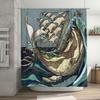 Ocean Wave Whale Pattern Shower Curtain Nautical Sea Life Decor Bathroom Backdrop Vintage Artistic Home Textile