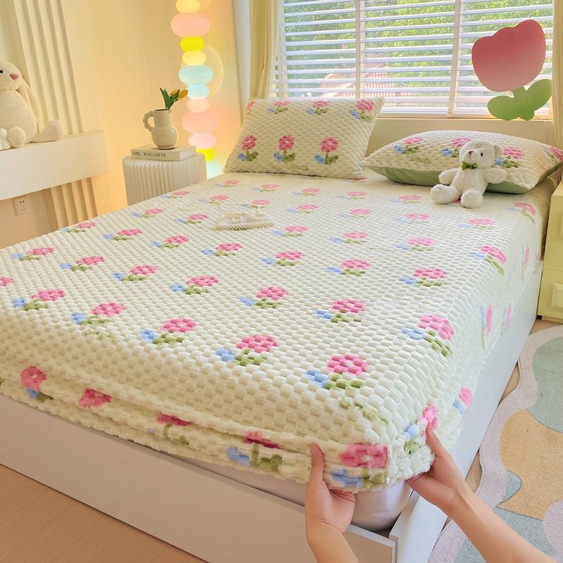 Skin-friendly Bedsheet Soft Fitted Sheet Flannel Bed Cover Warm Bed Linen Queen Size Sheets Drap Housse (Pillowcase Need Order)