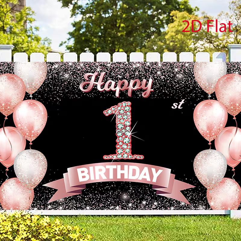2D Flat Print Rose Gold 1st Birthday Tapestry Party Background Cloth