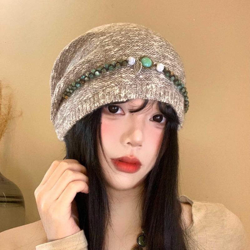 Bohemian fringed stacking hat autumn and winter hat women's big head circumference headhat retro versatile cold hat
