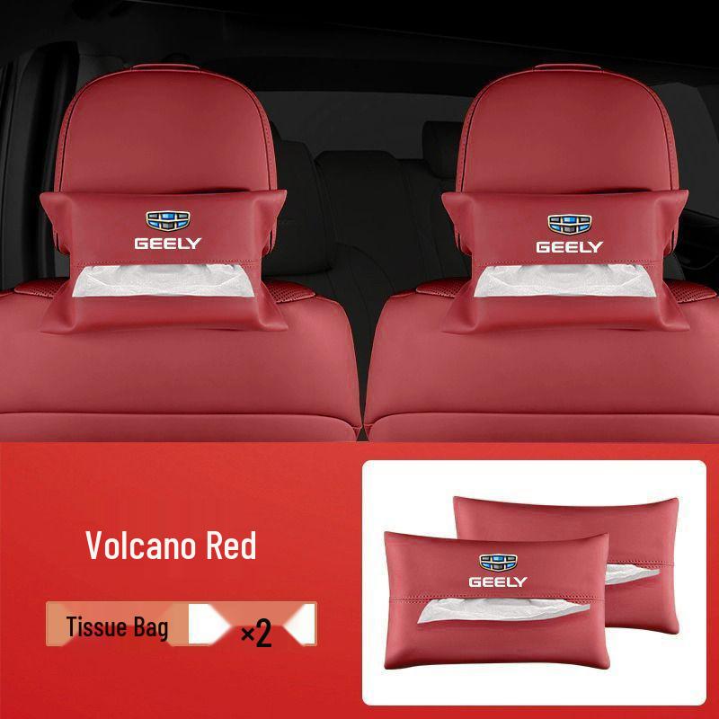 Geely Xingyue L/S Armrest Tissue Box - Car Interior & Seat Back Decor Geely Original Leather Tissue Bag [Volcano Red]