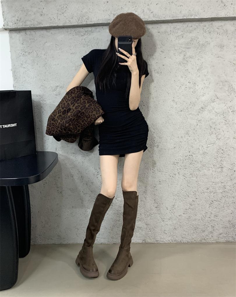 

Comic Legs Stylish Fine Round Head Thick Bottom Suede Over Knee Skinny Leg Boots 2025 Autumn and Winter Comfortable Gentle Wind Boots Women 39