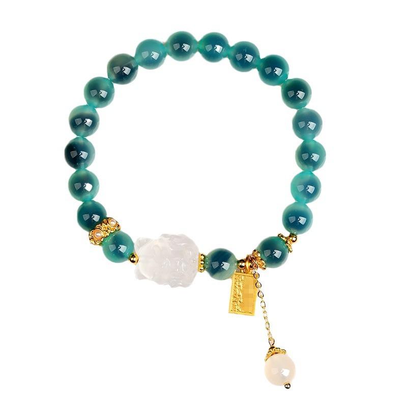 Custom Manufacturer Trendy Geometric Green Crystal Rhinestone Strand Bracelets with Golden Pendant for Gift