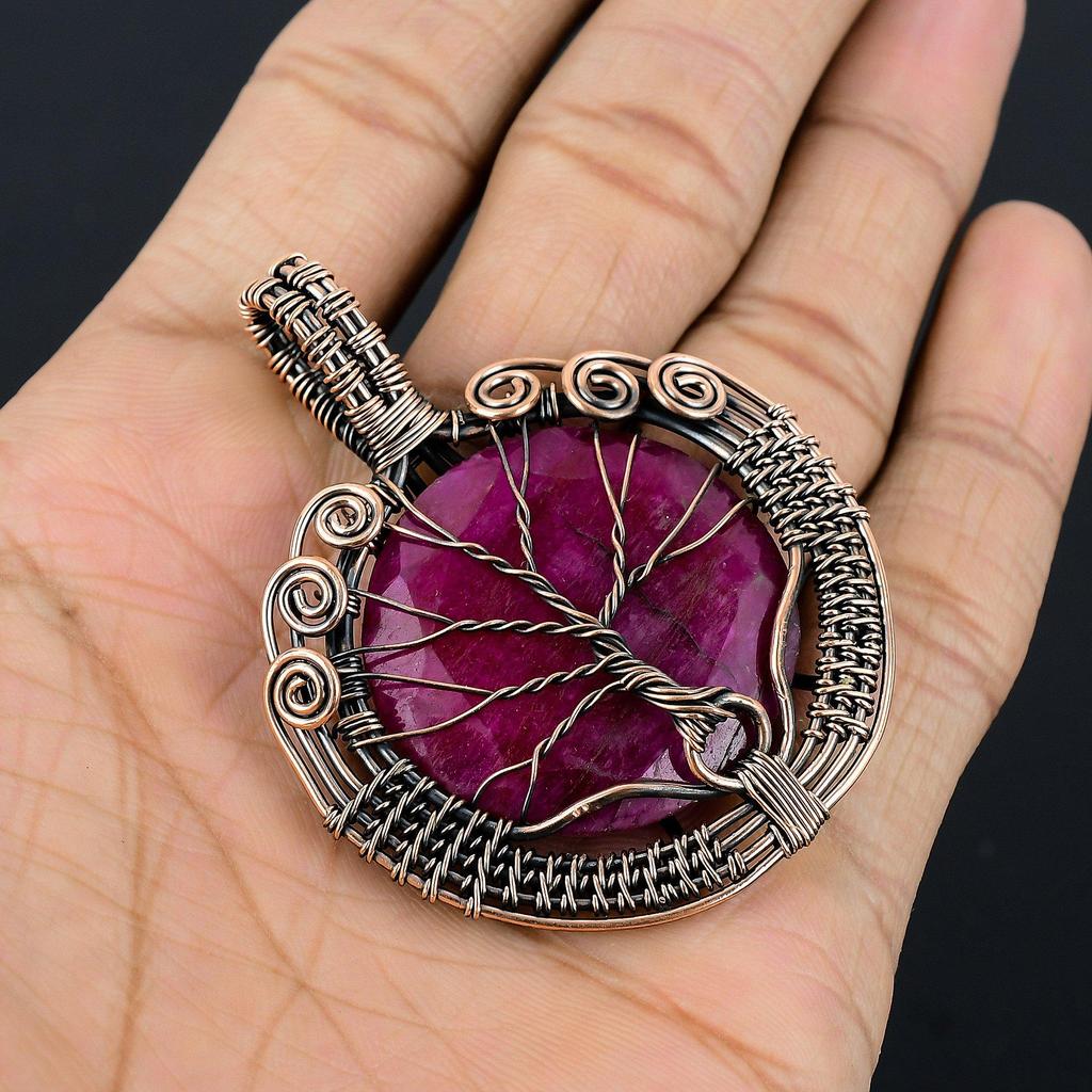 Ruby Pendant Gemstone Jewelry, 999 Copper Wire Wrapped Handmade Pendant, Latest Design Jewelry