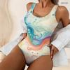 Women Plus Size Red Black Printed Scoop Neck Wide Straps High Cut One Piece Swimsuit