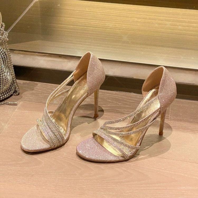 Fashion Women’s Rhinestone High Heel Sandals - Slim Heel Open Toe Closed Back Fashion Shoes New Arrival