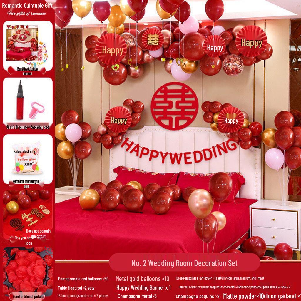 Romantic Wedding Bedroom Balloon Decoration Set for Groom and Bride