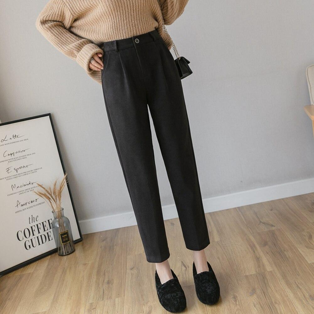 2022 Autumn Winter Korean Stytle Streetwear Vintage High Waist Casual Solid Color HaremWoolen Trousers Wool Straight Pants Women