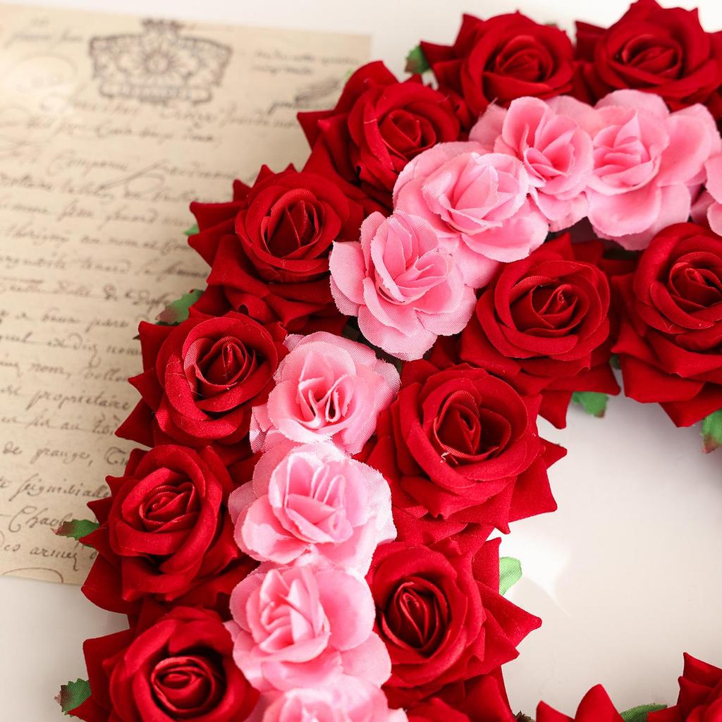 Valentine's Day Red & Pink Floral Double-Layer Heart Garland - Window & Door Decoration