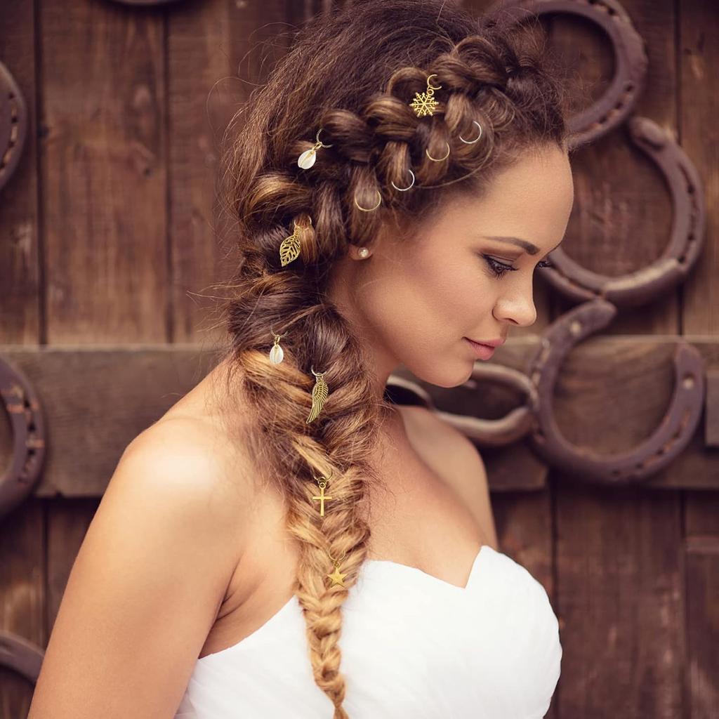 200PCS Hair Beads for Women Braids, Loc Jewelry for Hair, Dreadlocks Accessories, Metal Gold Silver Clips Cuffs Coils Shells Rings for Hair Braiding
