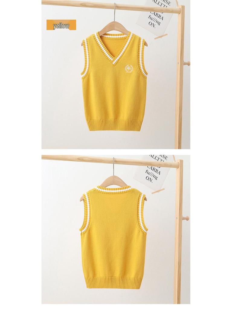 Kids' College-Style Knitted Sweater Vest for Spring & Autumn - Unisex Pullover for Kindergarten & Primary School